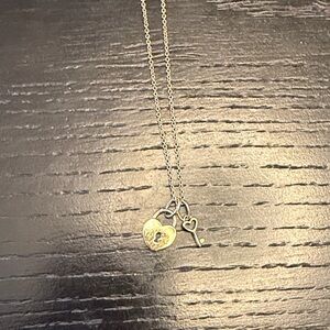 Delicate Heart Lock & Key Pendant Necklace - Silver